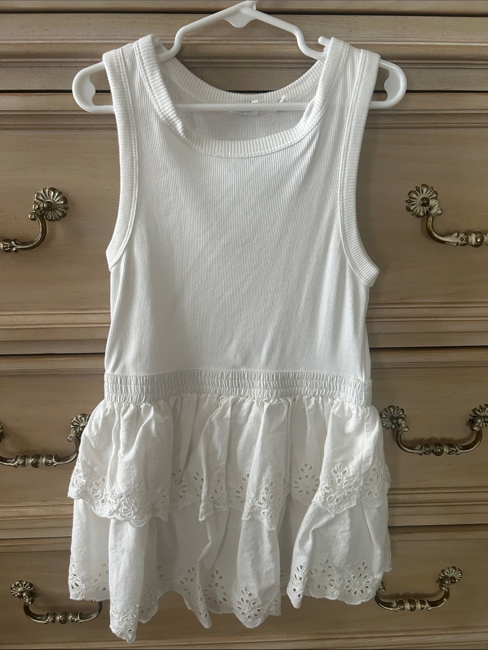 Gap Kids White Tiered Eyelet Tank Top Dress